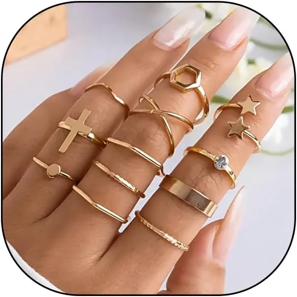 FUTIMELY Fashion Gold Stackable Knuckle Ring Set for Women Boho Silver Cross Star Geometry Rings Joint Finger Stacking Nail Rings Jewelry Gift