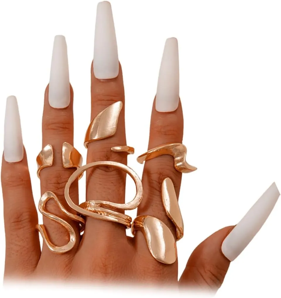 FUTIMELY Gold Chunky Stackable Knuckle Rings for Women,Unique Irregular Open Thumb Rings Set,Y2k Star Liquild Metal Adjustable Geometry Jewelry Accessories