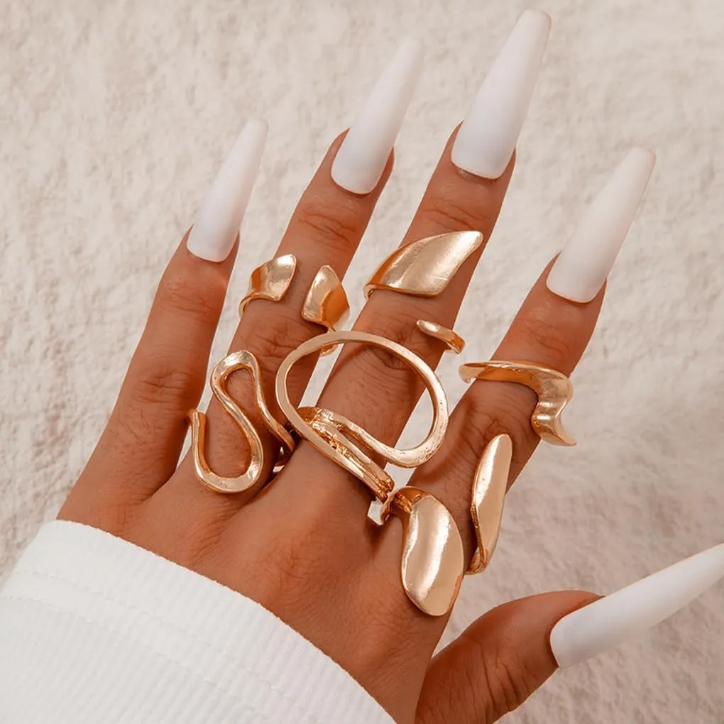 FUTIMELY Gold Chunky Stackable Knuckle Rings for Women,Unique Irregular Open Thumb Rings Set,Y2k Star Liquild Metal Adjustable Geometry Jewelry Accessories