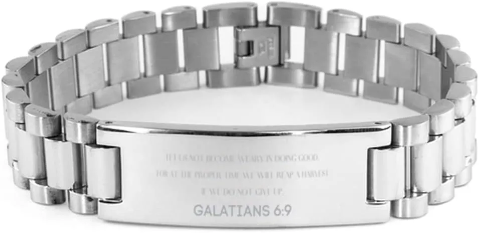 Galatians 6:9 Bracelet Bible Verse Personalized Gifts Message Prayer Galatians 6:9 Christian Religious Ladder Stainless Steel Bracelet for Women Men Galatians 6:9 Bible Verse Faith Adjustable Engraved
