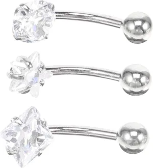 GALPADA Belly Rings for Women 3 Pack Set Cubic Zirconia Decor Belly Button Rings Navel Piercing Jewelry Fashion and Elegant for Parties