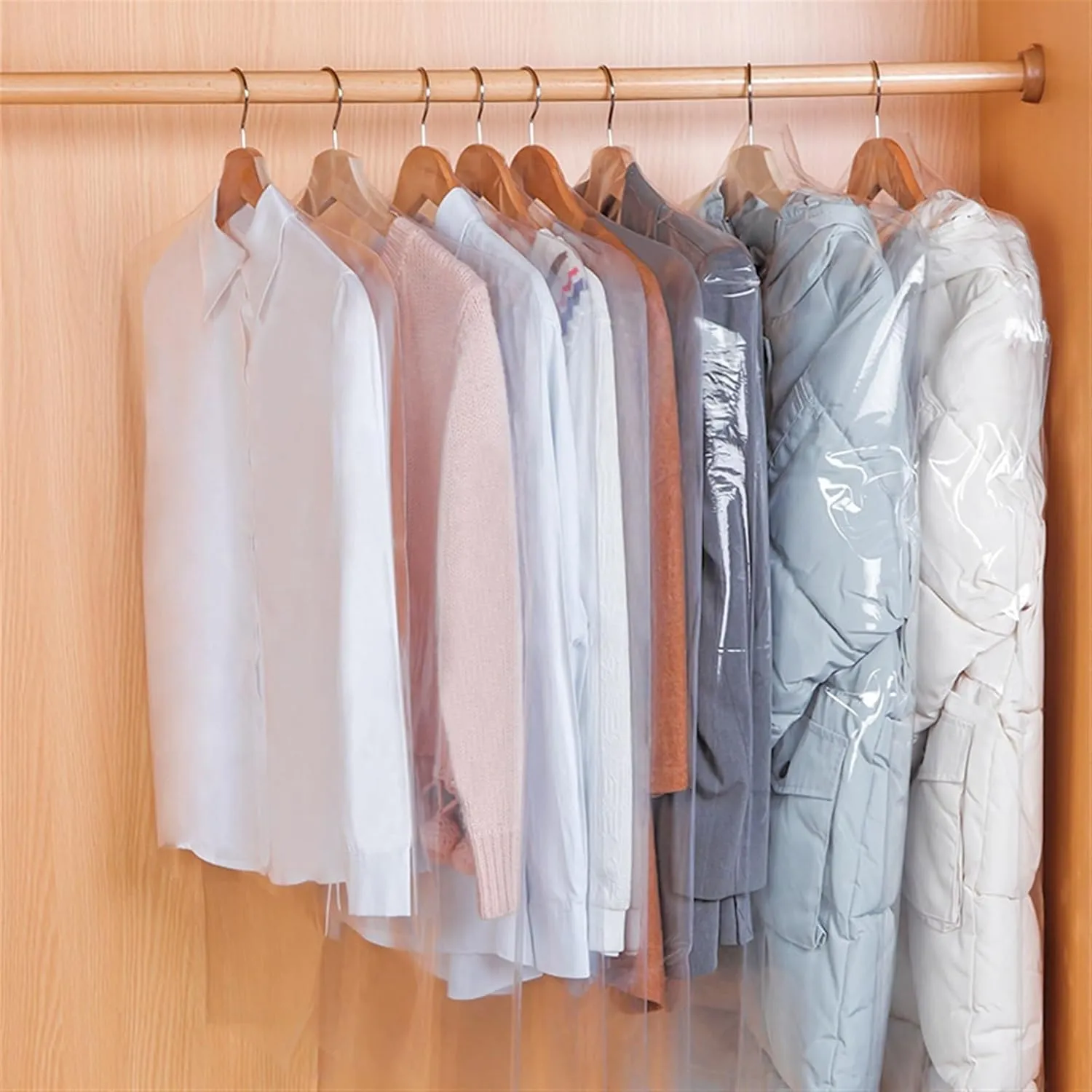 Garment Bags 5 Pcs Household Clothing Dust Cover, Wardrobe Hanging Transparent Hanging Bag, Down Jacket Coat Storage Bag Clothes Dust Cover Clothing Dust Cover,One Color-45cm*60cm