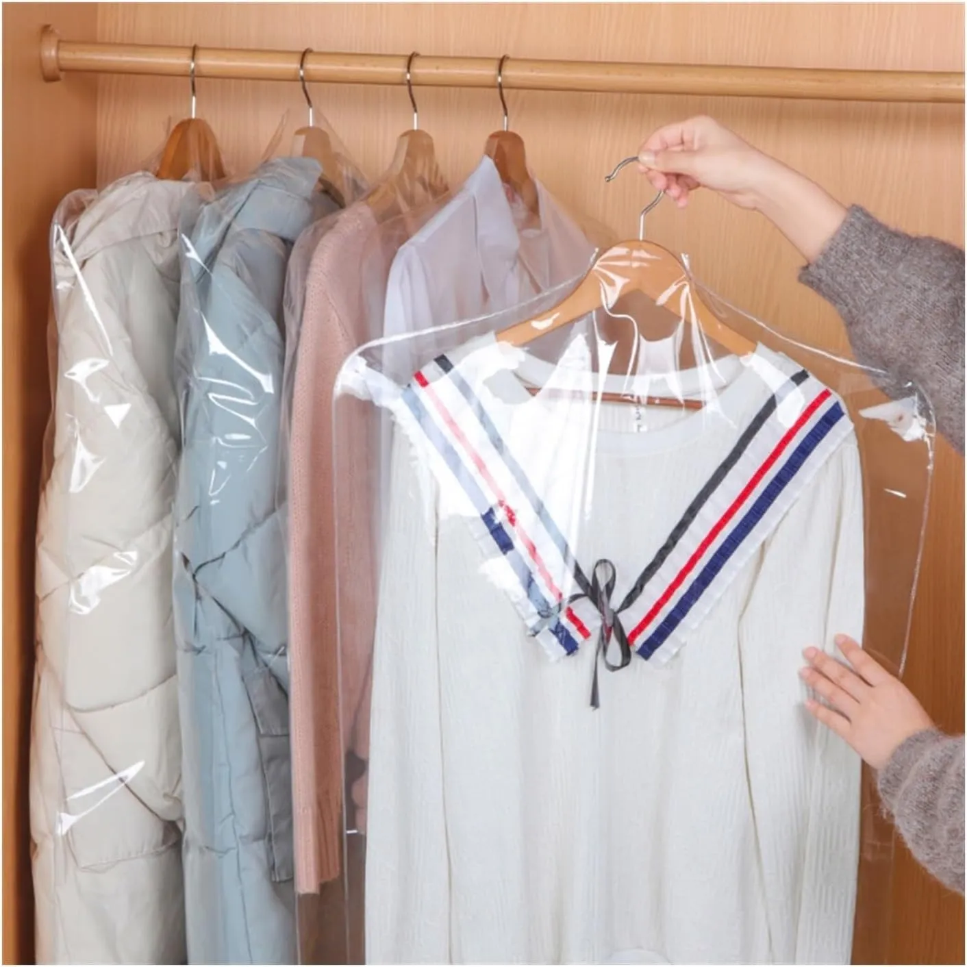 Garment Bags 5 Pcs Household Clothing Dust Cover, Wardrobe Hanging Transparent Hanging Bag, Down Jacket Coat Storage Bag Clothes Dust Cover Clothing Dust Cover,One Color-45cm*60cm