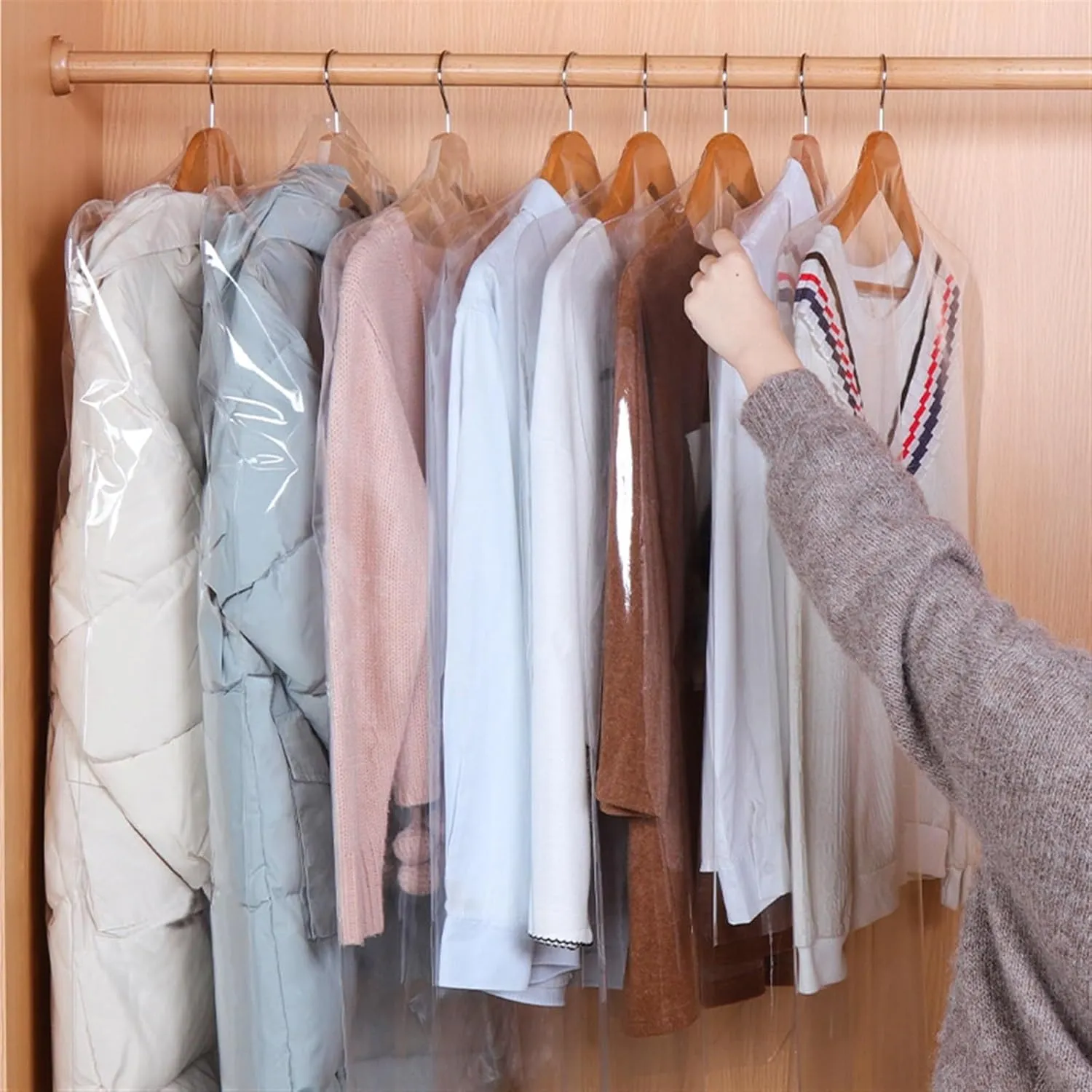 Garment Bags 5 Pcs Household Clothing Dust Cover, Wardrobe Hanging Transparent Hanging Bag, Down Jacket Coat Storage Bag Clothes Dust Cover Clothing Dust Cover,One Color-45cm*60cm