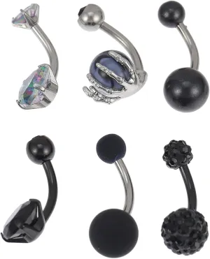 Gatuida 6Pcs Heart Belly Button Rings Unique Body Piercing Jewelry Stainless Steel Navel Jewelry Skin Friendly for