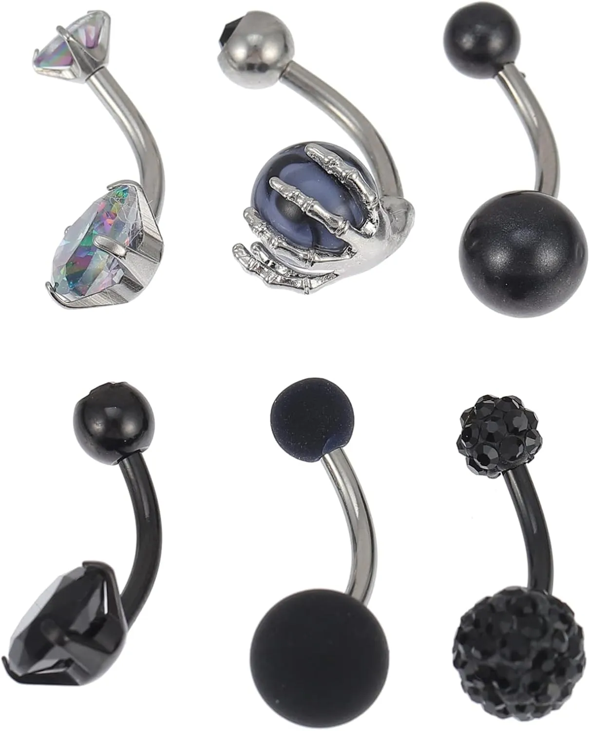 Gatuida 6Pcs Heart Belly Button Rings Unique Body Piercing Jewelry Stainless Steel Navel Jewelry Skin Friendly for