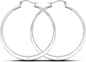 Genuise 925 Sterling Silver Earrings For Women's - Minimalist 54MM Hoop Earrings - Fashion Party Jewelry - Handmade in Italy