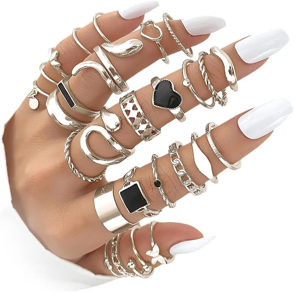 GIGB PBDK Vintage Gold Stackable Knuckle Ring Set for Women Boho Heart Butterfly Snake Open Rings Joint Finger Stacking Nail Rings Jewelry Gift