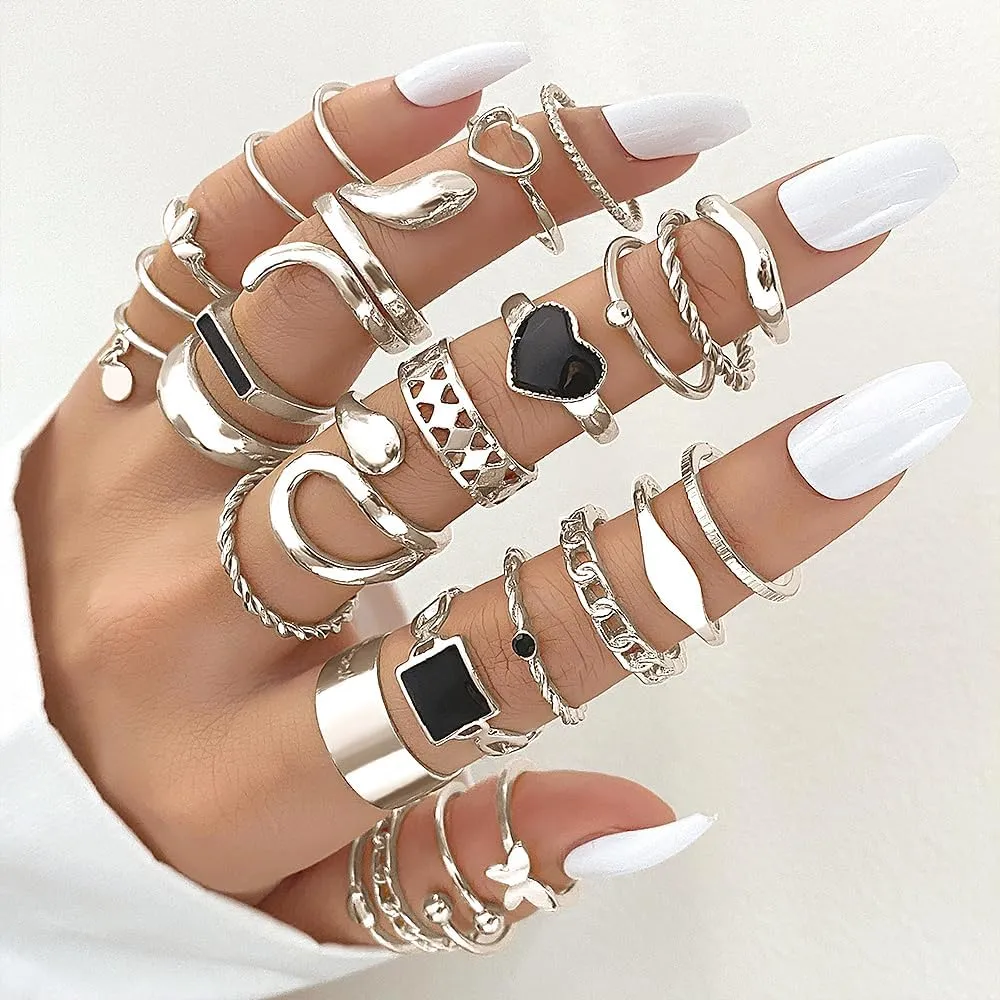 GIGB PBDK Vintage Gold Stackable Knuckle Ring Set for Women Boho Heart Butterfly Snake Open Rings Joint Finger Stacking Nail Rings Jewelry Gift