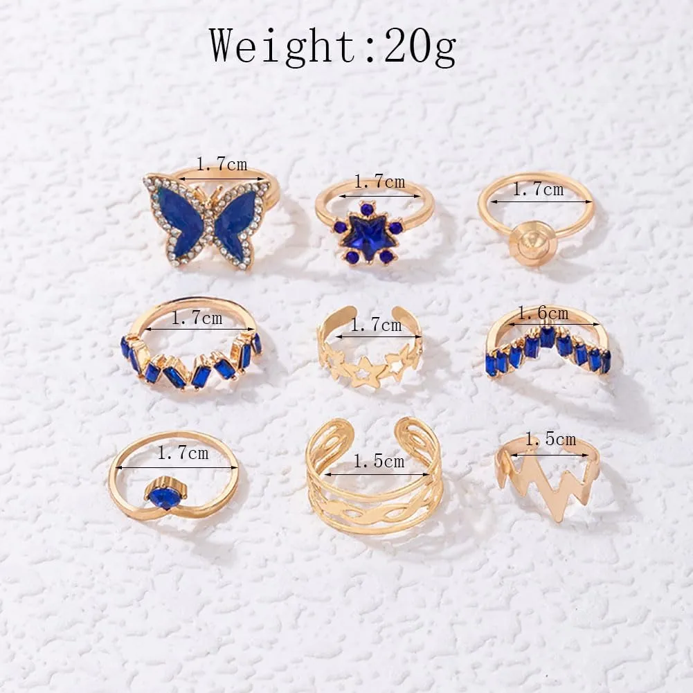 GIGB PBDK Vintage Knuckle Rings Set for Women Chunky Gold Crystal Stackable Joint Finger Rings Fashion Boho Butterfly Rings Pack Jewelry Gifts