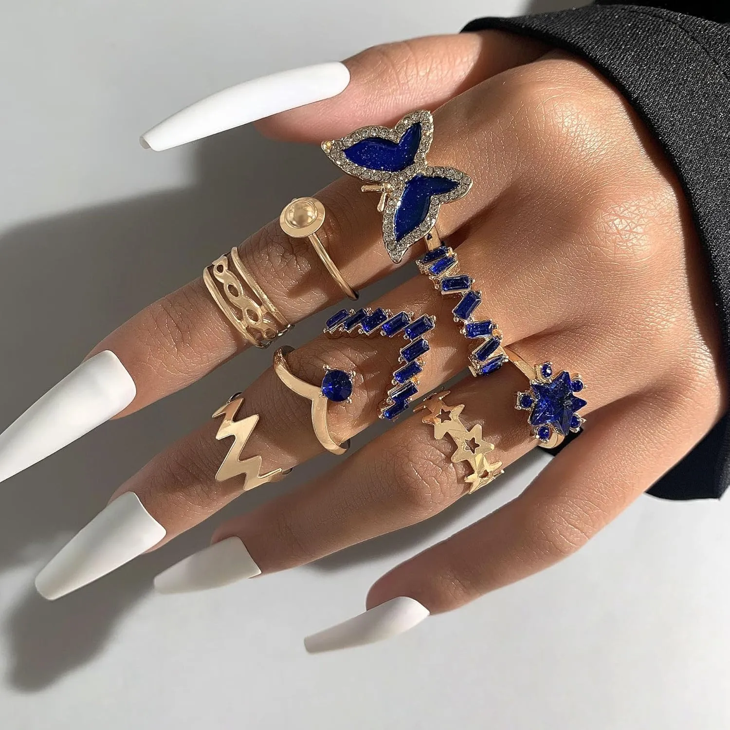 GIGB PBDK Vintage Knuckle Rings Set for Women Chunky Gold Crystal Stackable Joint Finger Rings Fashion Boho Butterfly Rings Pack Jewelry Gifts