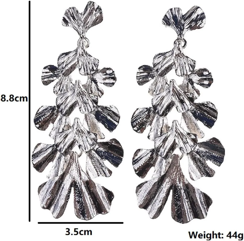 Ginkgo Leaf Earrings for Women - Flower Floral Tassel Dangle Cluster - Hypoallergenic Bohemian Chandelier Drop - Cute Petal Studs