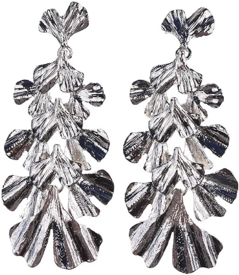 Ginkgo Leaf Earrings for Women - Flower Floral Tassel Dangle Cluster - Hypoallergenic Bohemian Chandelier Drop - Cute Petal Studs