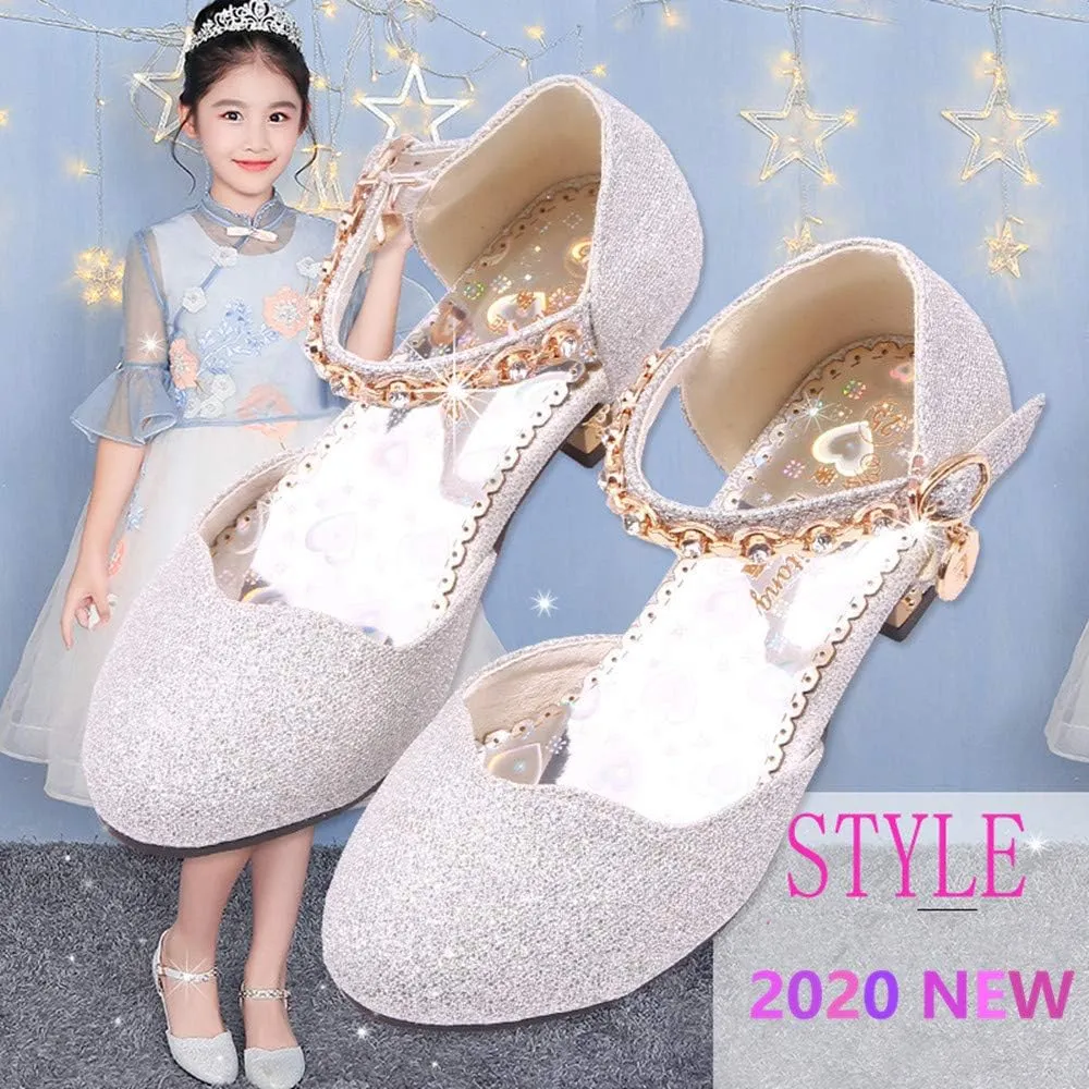 Girl Dress Shoes for Weddings and Parties High Heel Party Dress Pumpswith Rhinestone Strap
