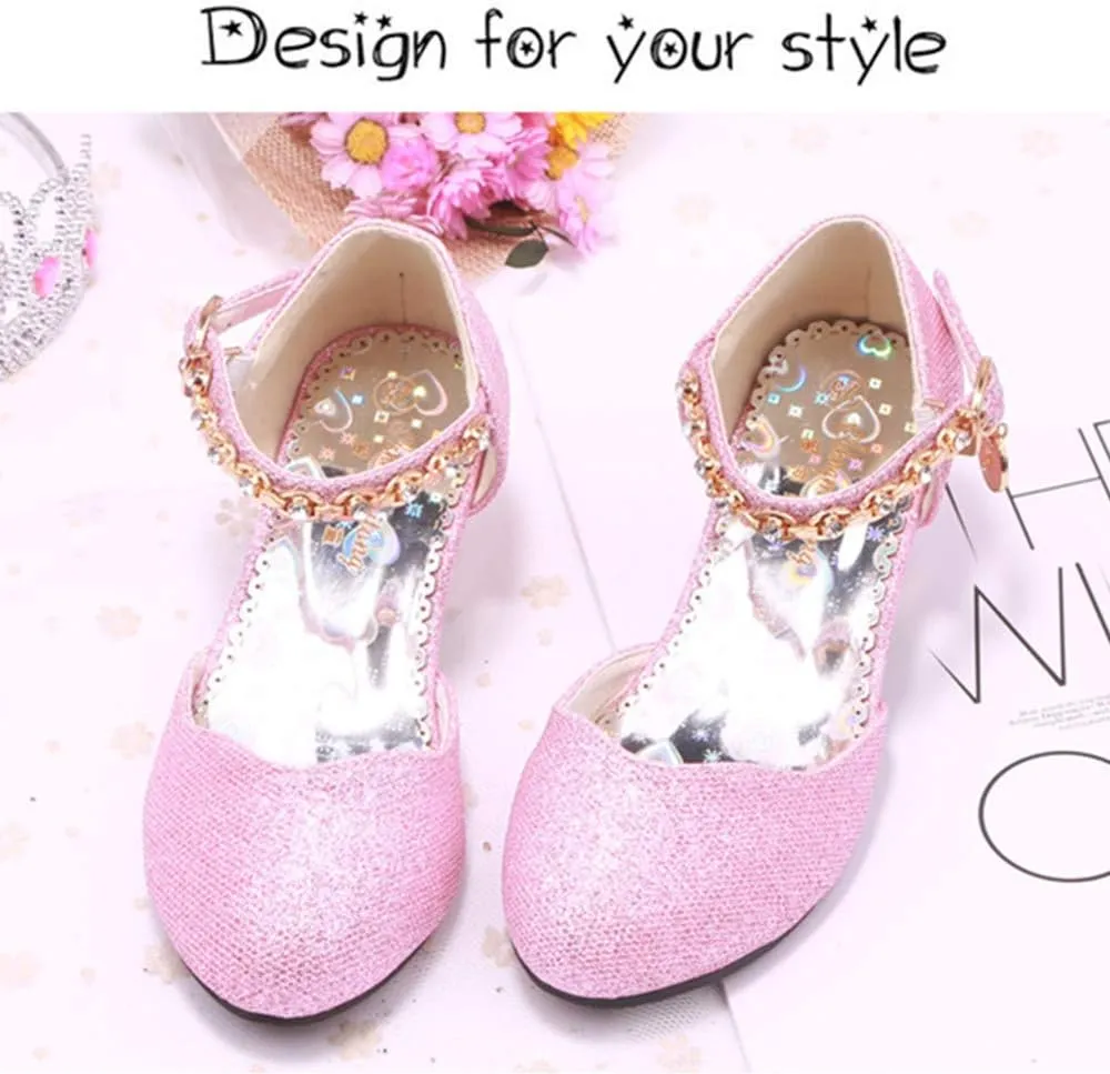 Girl Dress Shoes for Weddings and Parties High Heel Party Dress Pumpswith Rhinestone Strap