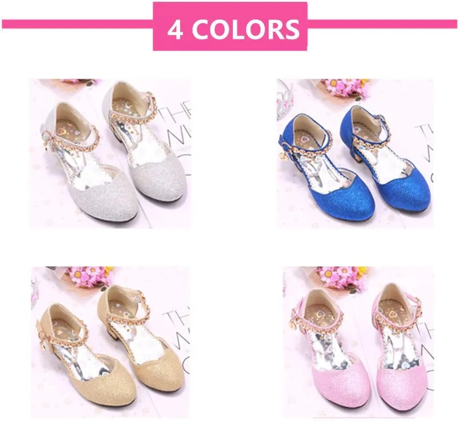 Girl Dress Shoes for Weddings and Parties High Heel Party Dress Pumpswith Rhinestone Strap