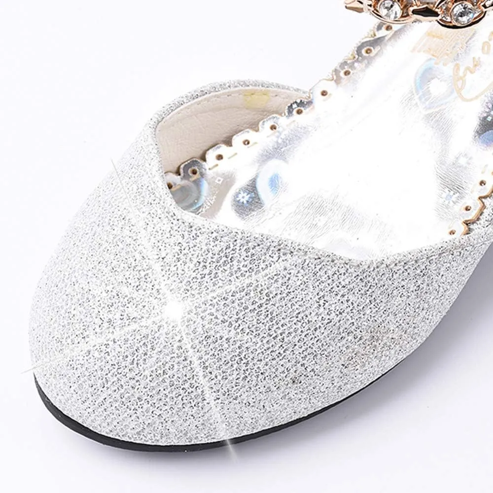 Girl Dress Shoes for Weddings and Parties High Heel Party Dress Pumpswith Rhinestone Strap