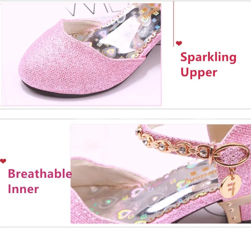 Girl Dress Shoes for Weddings and Parties High Heel Party Dress Pumpswith Rhinestone Strap