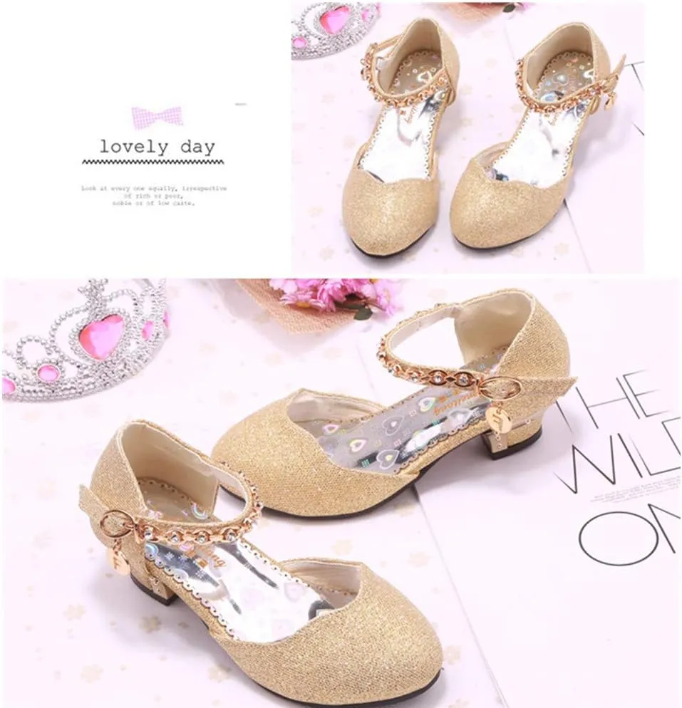 Girl Dress Shoes for Weddings and Parties High Heel Party Dress Pumpswith Rhinestone Strap