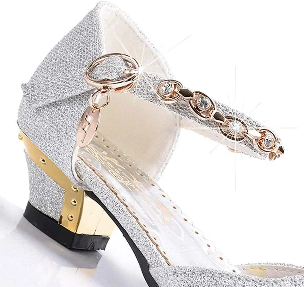 Girl Dress Shoes for Weddings and Parties High Heel Party Dress Pumpswith Rhinestone Strap