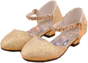 Girl Dress Shoes for Weddings and Parties High Heel Party Dress Pumpswith Rhinestone Strap