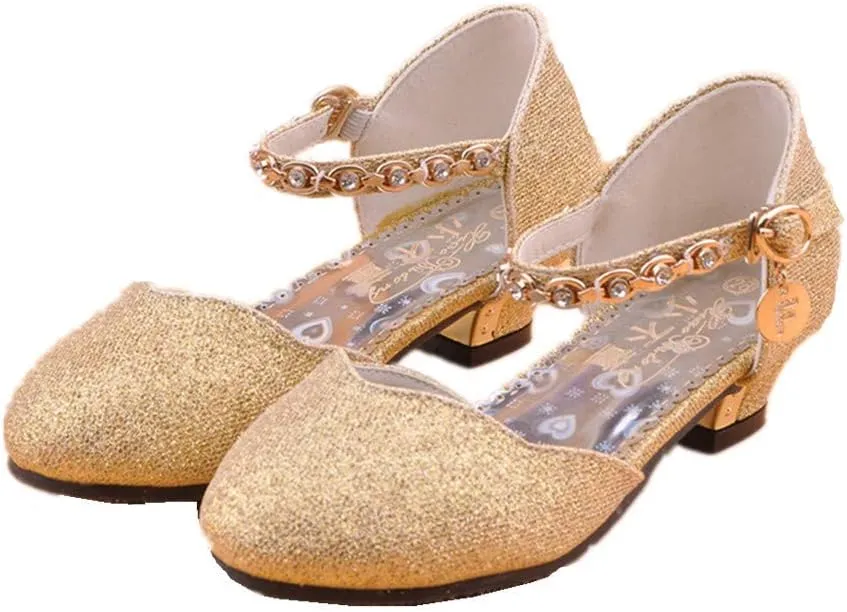 Girl Dress Shoes for Weddings and Parties High Heel Party Dress Pumpswith Rhinestone Strap