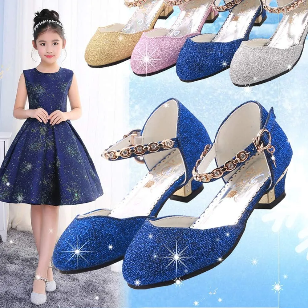 Girl Dress Shoes for Weddings and Parties High Heel Party Dress Pumpswith Rhinestone Strap