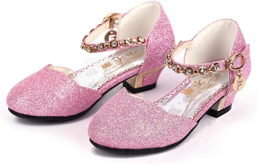 Girl Dress Shoes for Weddings and Parties High Heel Party Dress Pumpswith Rhinestone Strap