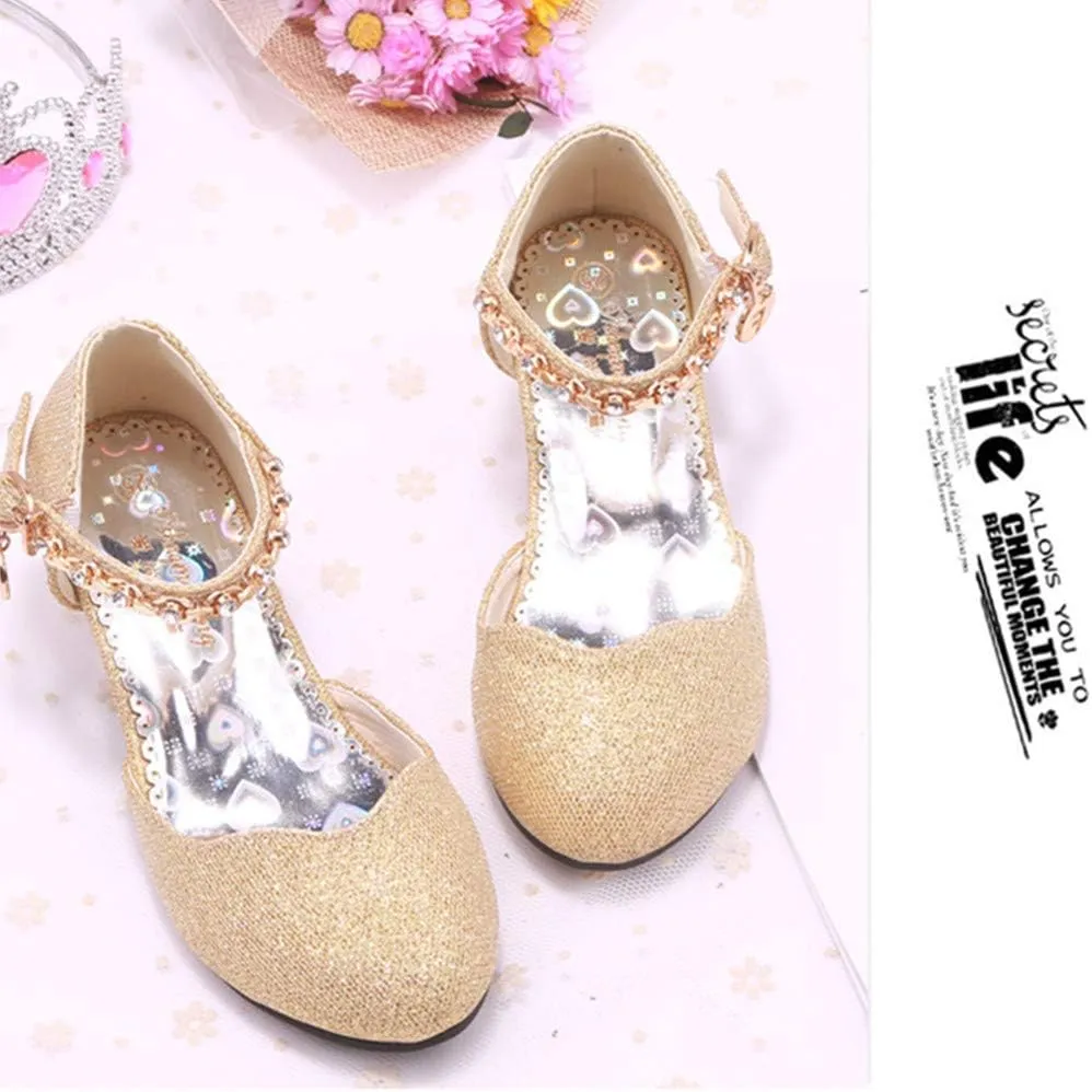 Girl Dress Shoes for Weddings and Parties High Heel Party Dress Pumpswith Rhinestone Strap
