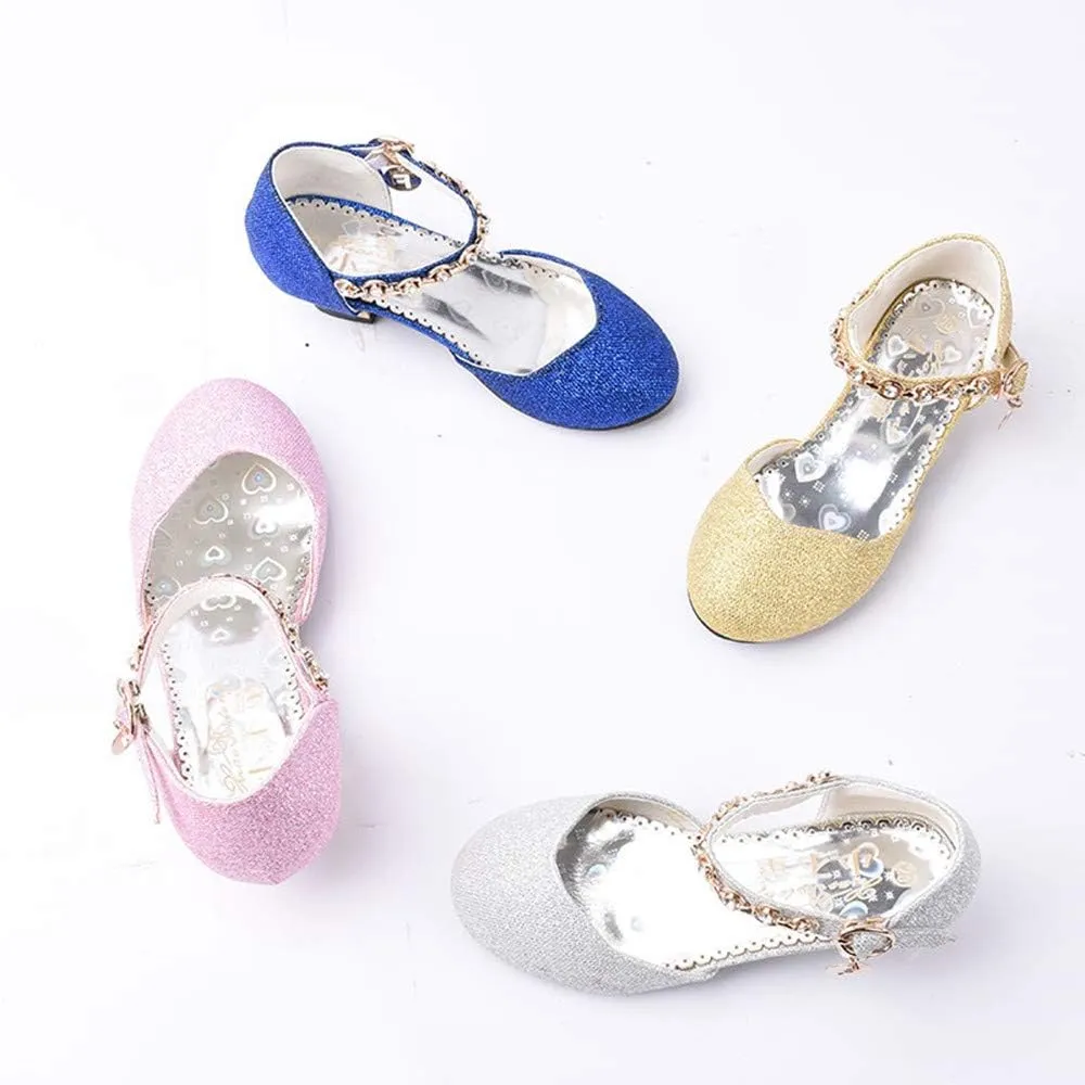 Girl Dress Shoes for Weddings and Parties High Heel Party Dress Pumpswith Rhinestone Strap