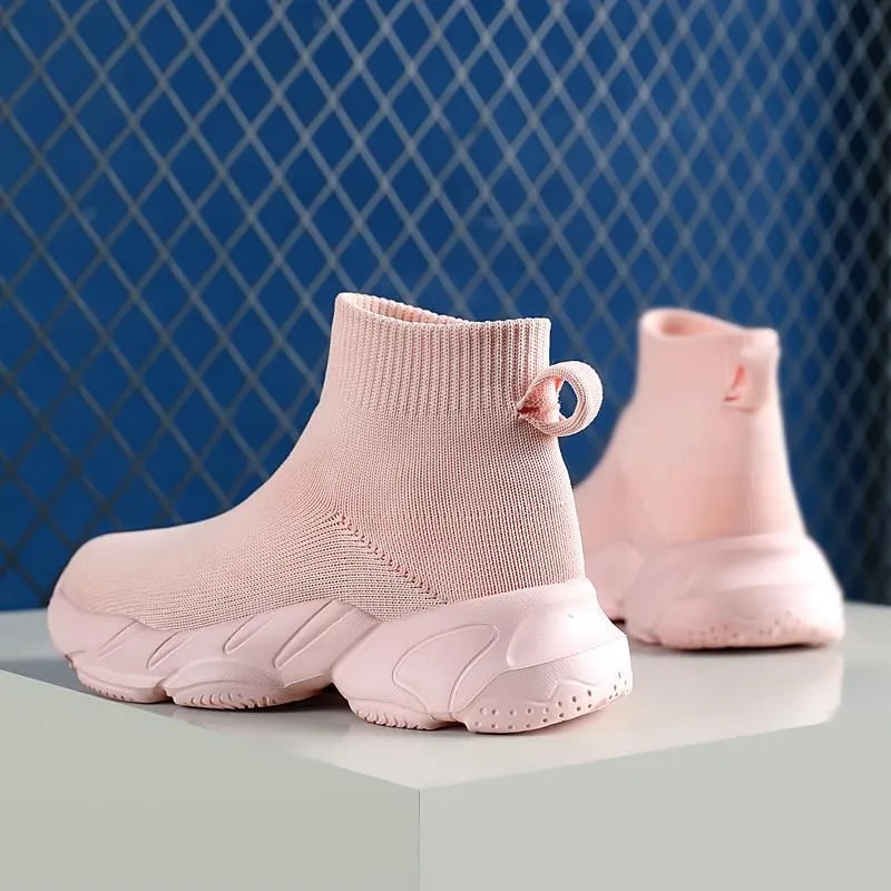 Girls' Walking Shoes; Lightweight Soft Sole; Girls' Casual Shoes; Slip-on Socks Shoes; Knitted Shoes. Pink