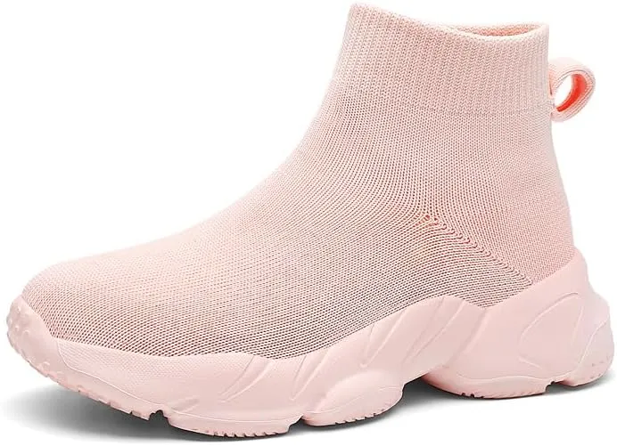 Girls' Walking Shoes; Lightweight Soft Sole; Girls' Casual Shoes; Slip-on Socks Shoes; Knitted Shoes. Pink