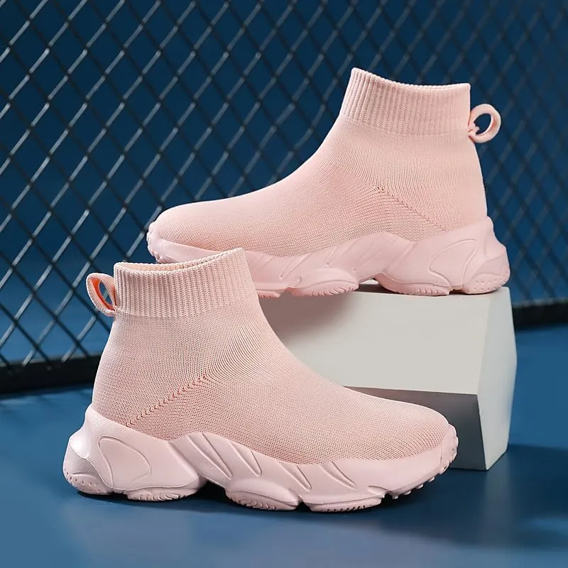 Girls' Walking Shoes; Lightweight Soft Sole; Girls' Casual Shoes; Slip-on Socks Shoes; Knitted Shoes. Pink
