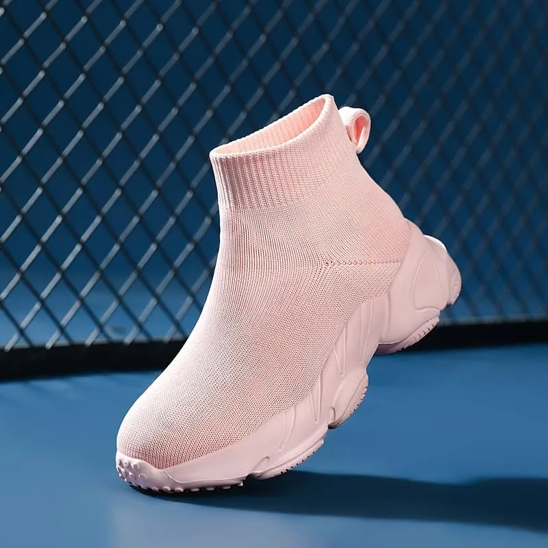 Girls' Walking Shoes; Lightweight Soft Sole; Girls' Casual Shoes; Slip-on Socks Shoes; Knitted Shoes. Pink