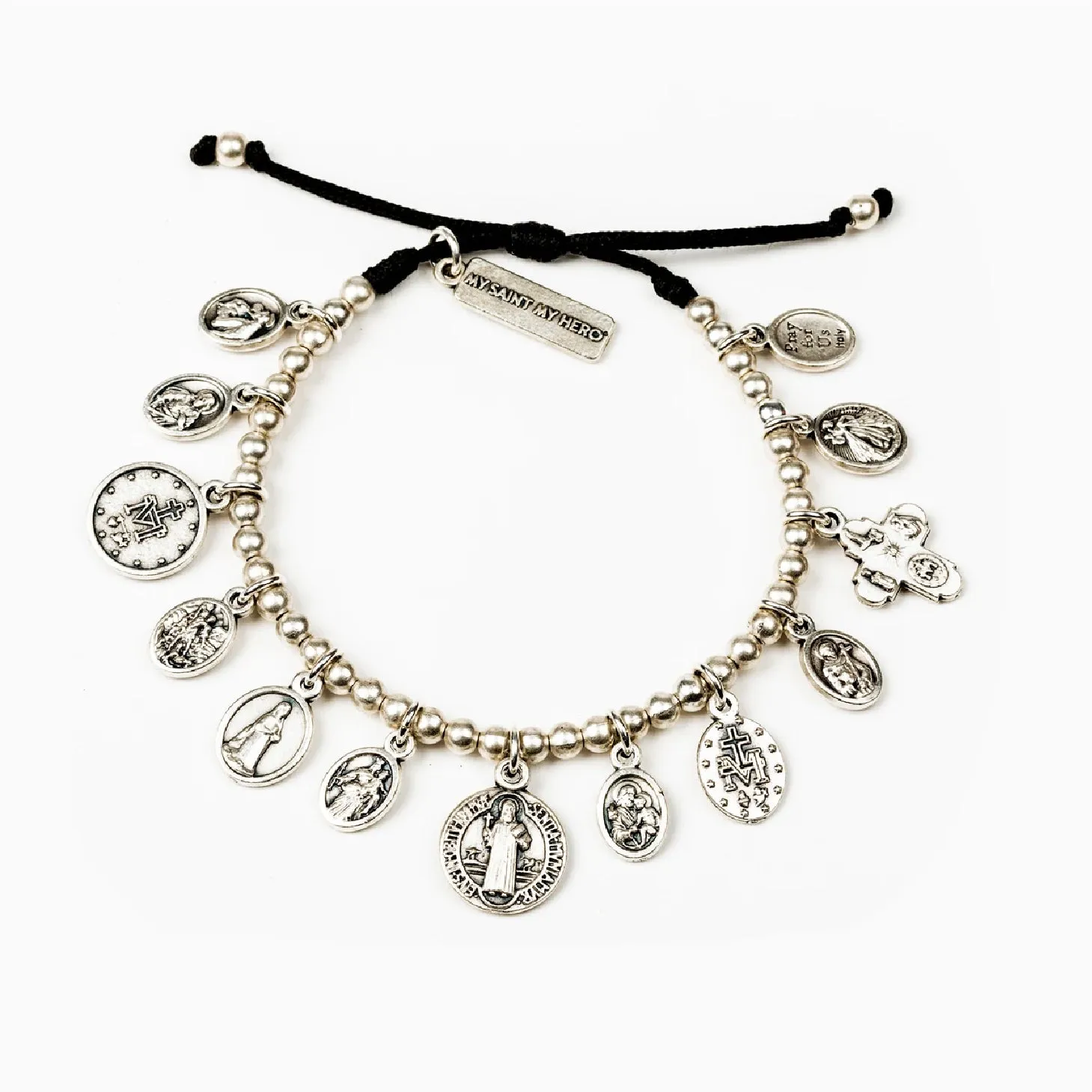 Glory, Saints & Angels Bracelet- Silver & Black