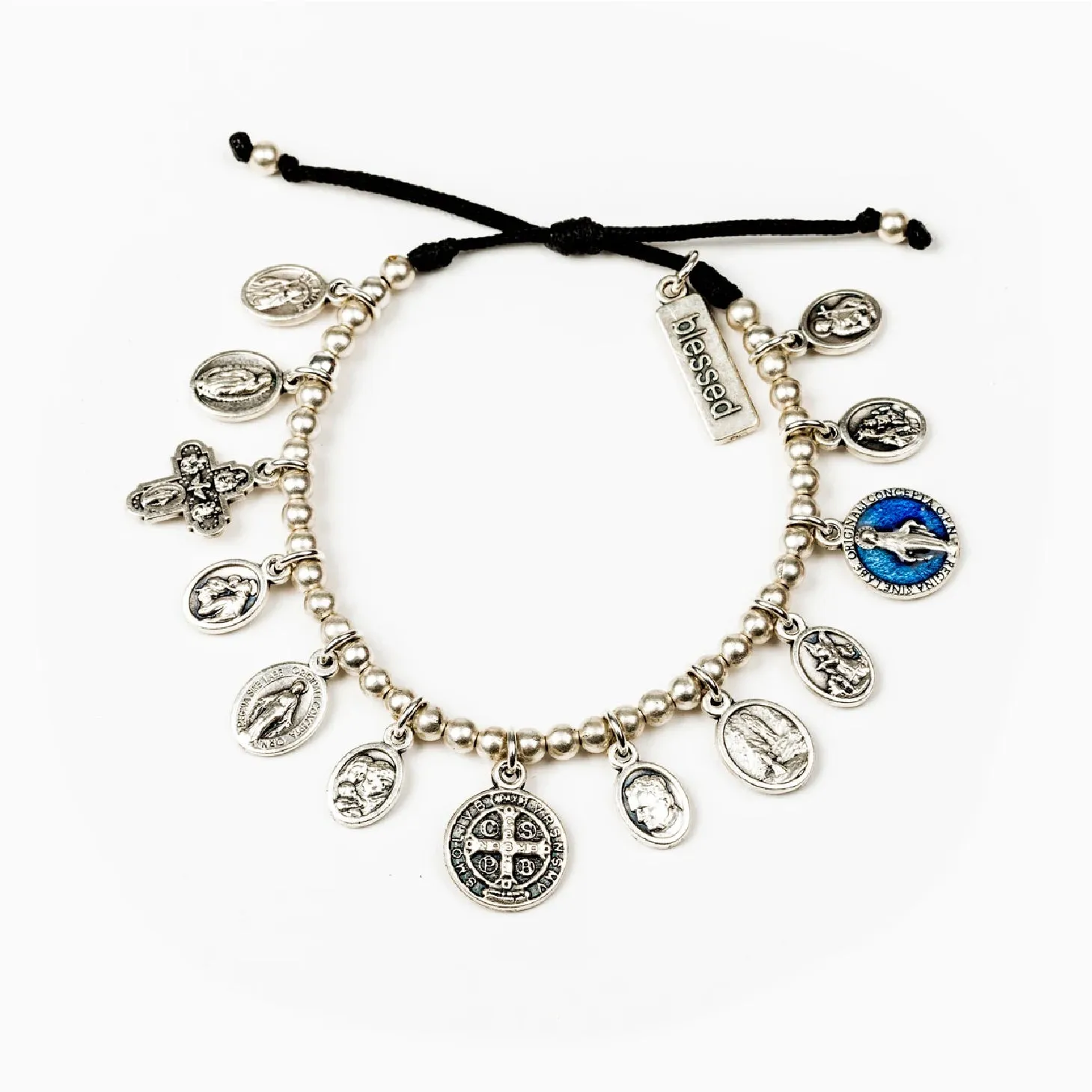 Glory, Saints & Angels Bracelet- Silver & Black