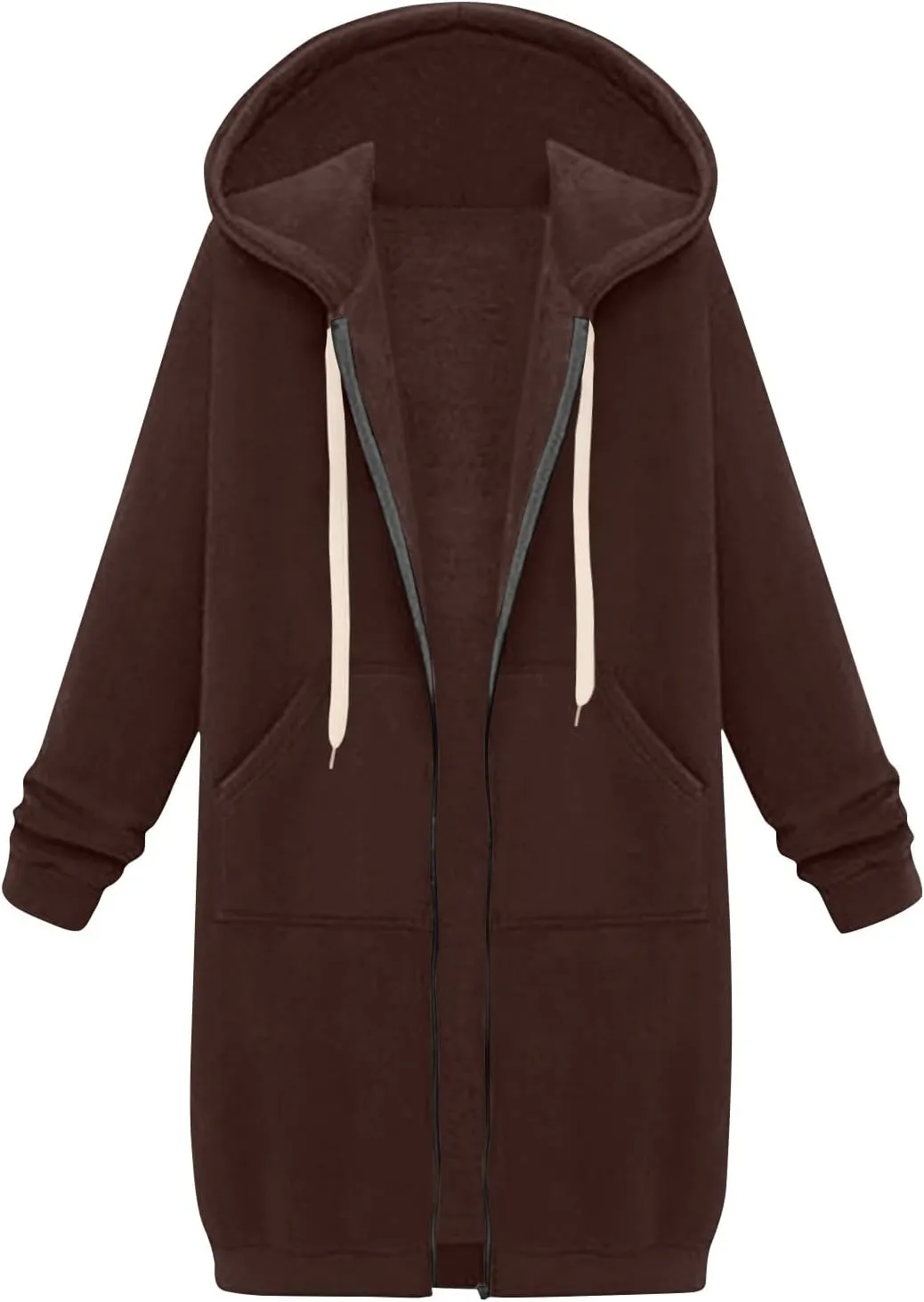 GOFULY Sweatshirt Dress Women Lightweight Zip Up Hoodies Fleece Fall Long Sleeve Drawstring Clothes Solid Jacket With Pockets
