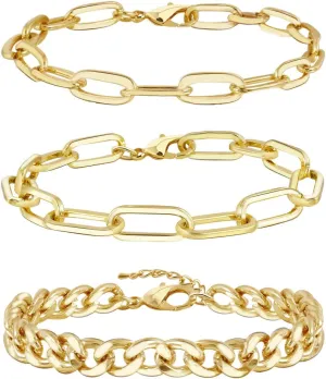 Gold Bracelets for Women14K Gold Plated Dainty Link Paperclip Bracelet Stack Gold Small Ball Beads Bracelets Adjustable Layered Metal Link Bracelet