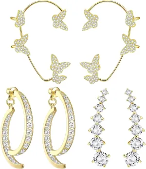 Gold Cuff Earrings For Women Over Ear Butterfly Earrings Cross Curved Earrings CZ Ear Climber Earrings Ear Cuff Ear Wrap Earrings