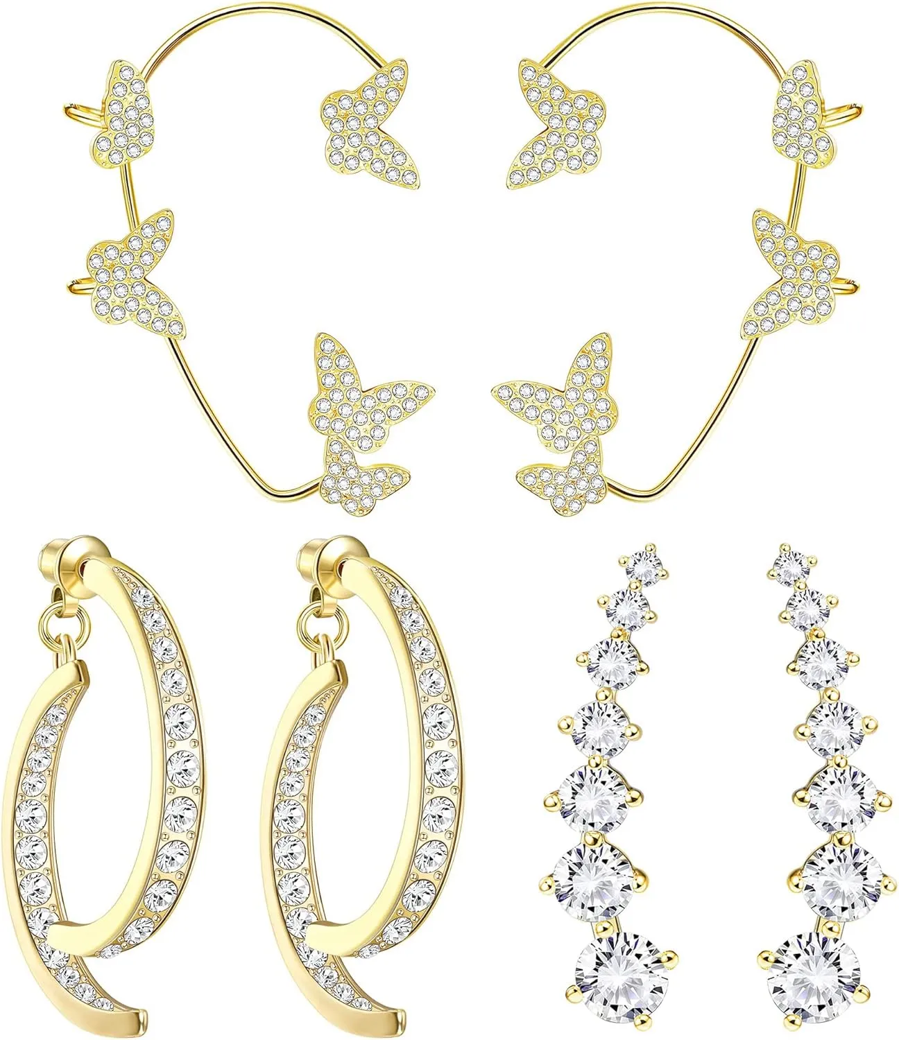 Gold Cuff Earrings For Women Over Ear Butterfly Earrings Cross Curved Earrings CZ Ear Climber Earrings Ear Cuff Ear Wrap Earrings