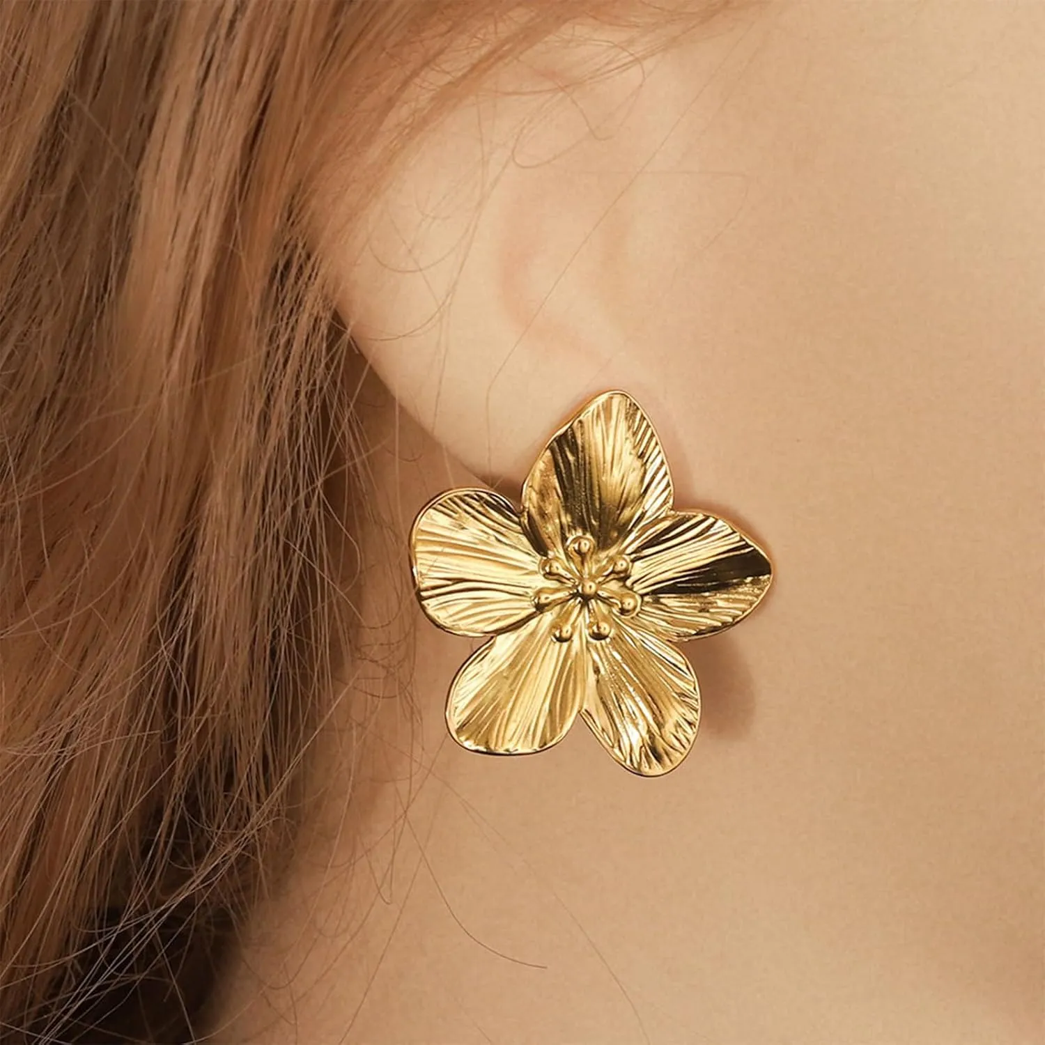 Gold Flower Earrings Chunky Gold Statement Earrings for Women Trendy Floral Earrings Boho Exaggerated Jewelry Gifts Spring Dresses for Women 2025 Outfits Accessories