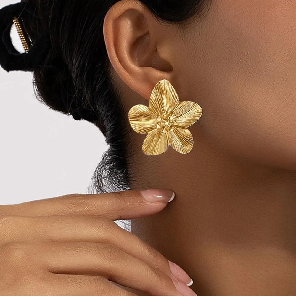 Gold Flower Earrings for Women Silver Large Big Gold Statement Earrings Chunky Daisy Floral Summer Fashion Trendy Jewelry