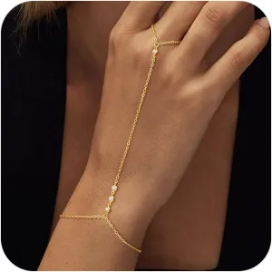 Gold Hand Chain Bracelet for Women, 14k Gold Plated Finger Ring Bracelet Dainty Adjustable Gold Hand Bracelets for Women Non Tarnish Trendy Simple Jewelry for Women