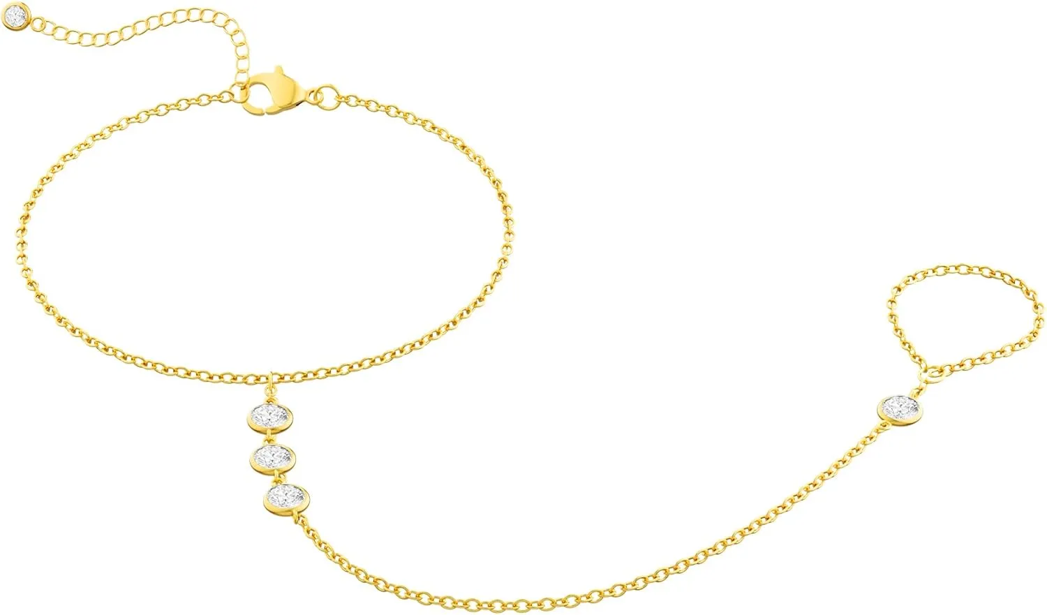 Gold Hand Chain Bracelet for Women, 14k Gold Plated Finger Ring Bracelet Dainty Adjustable Gold Hand Bracelets for Women Non Tarnish Trendy Simple Jewelry for Women