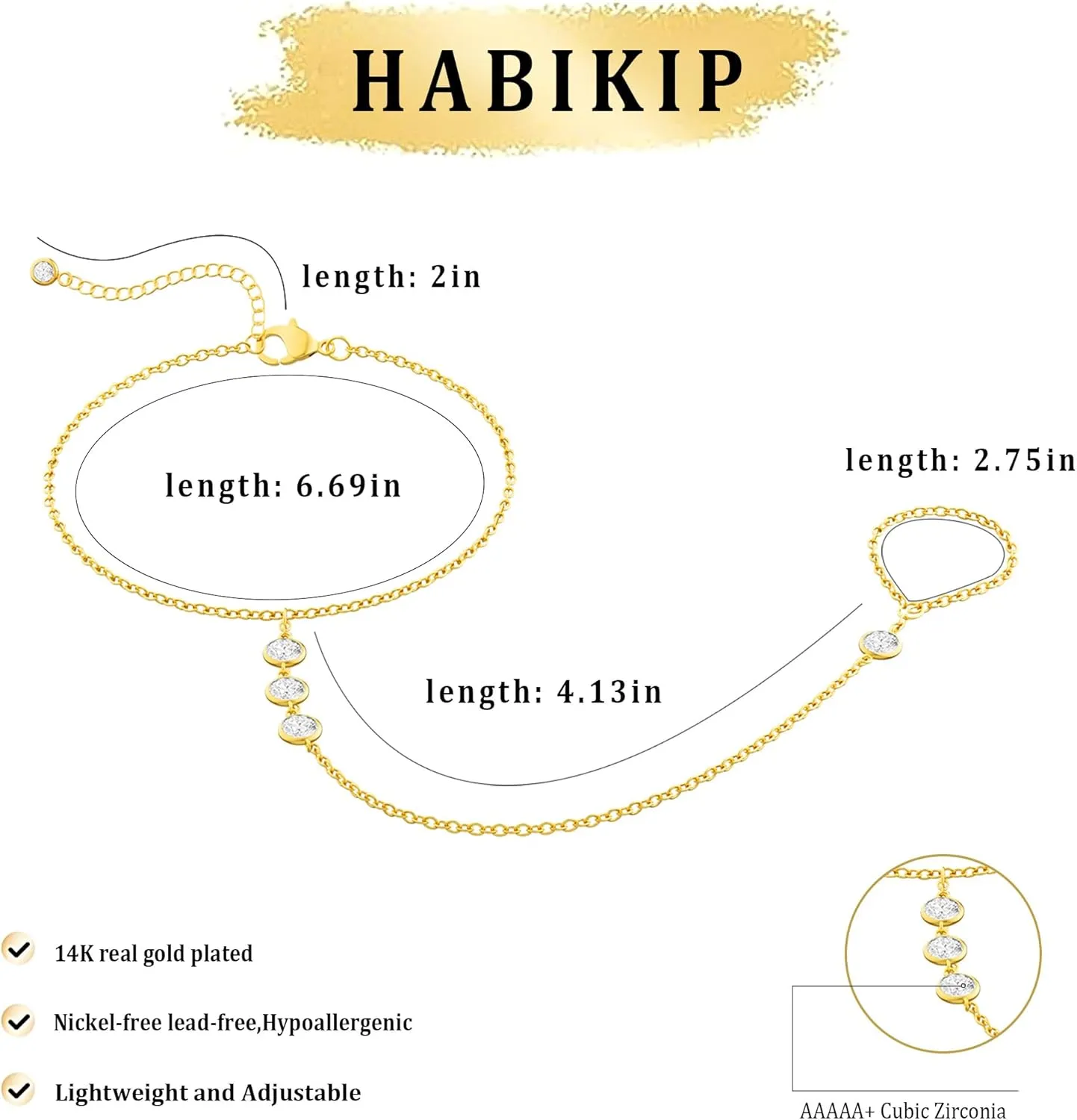 Gold Hand Chain Bracelet for Women, 14k Gold Plated Finger Ring Bracelet Dainty Adjustable Gold Hand Bracelets for Women Non Tarnish Trendy Simple Jewelry for Women