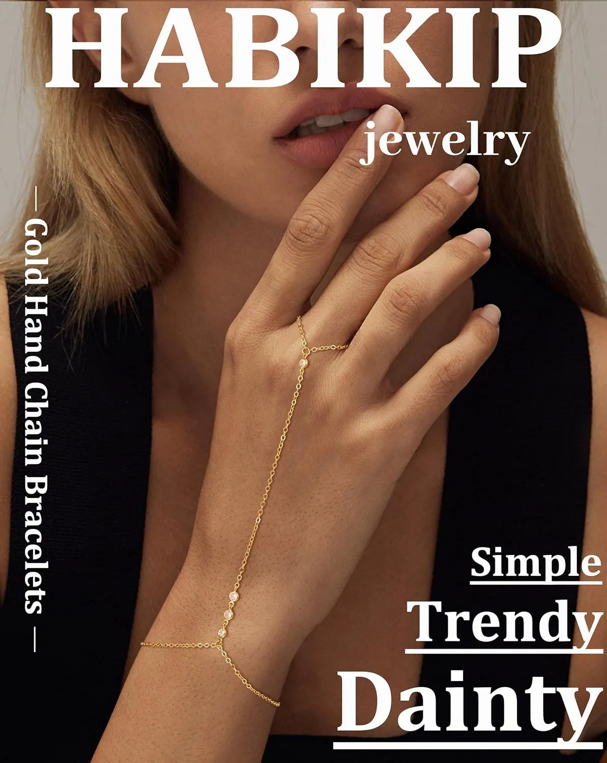 Gold Hand Chain Bracelet for Women, 14k Gold Plated Finger Ring Bracelet Dainty Adjustable Gold Hand Bracelets for Women Non Tarnish Trendy Simple Jewelry for Women