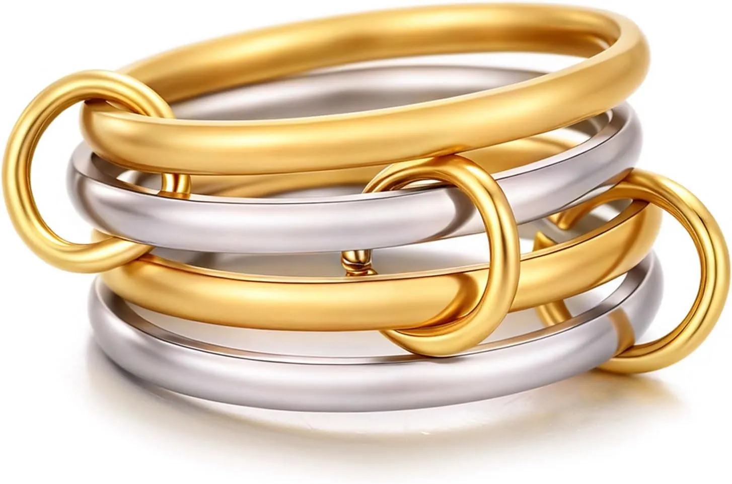 Gold Interlocking Stackable Rings - Gold Silver Statement Ring Stack Set, Two Tone Multi Connected Stacked Rings Jewelry