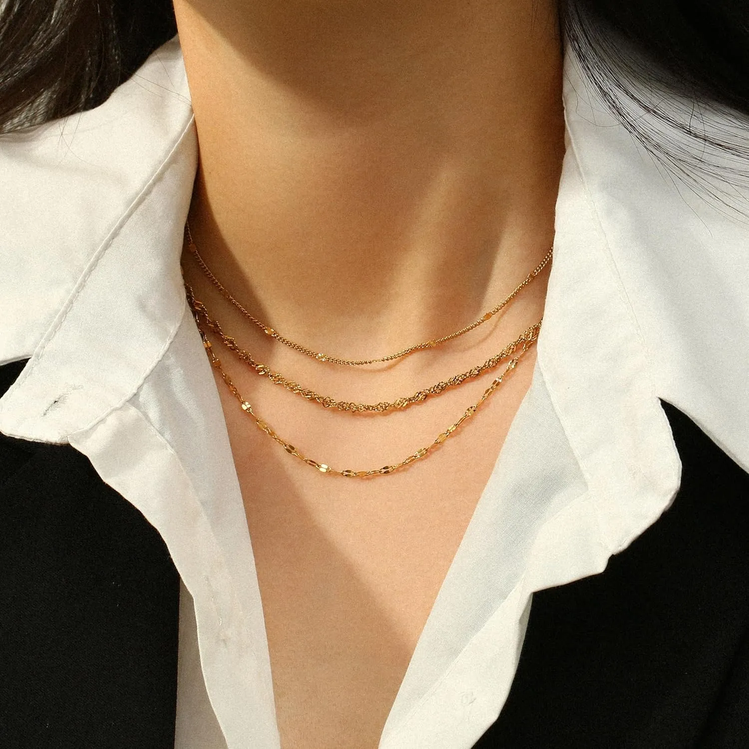 Gold Necklaces for Women,Non Tarnish,Stainless Steel Gold Necklaces,Simple Gold Layered Necklaces,Gold Jewelry Gift for Women