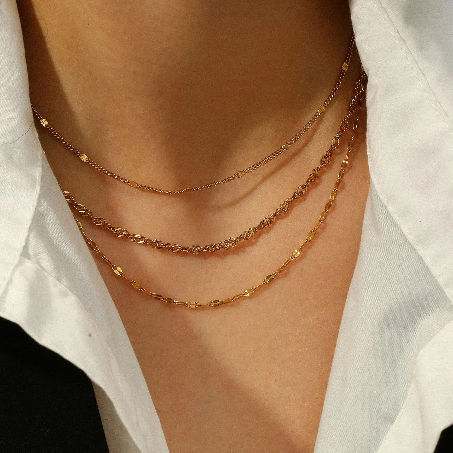 Gold Necklaces for Women,Non Tarnish,Stainless Steel Gold Necklaces,Simple Gold Layered Necklaces,Gold Jewelry Gift for Women