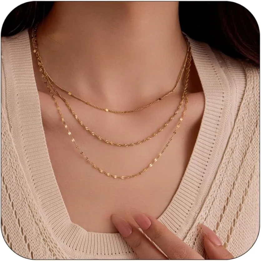 Gold Necklaces for Women,Non Tarnish,Stainless Steel Gold Necklaces,Simple Gold Layered Necklaces,Gold Jewelry Gift for Women